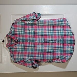 Merona Short Sleeve Button Down Shirt Pastel Plaid 100% Cotton Size L